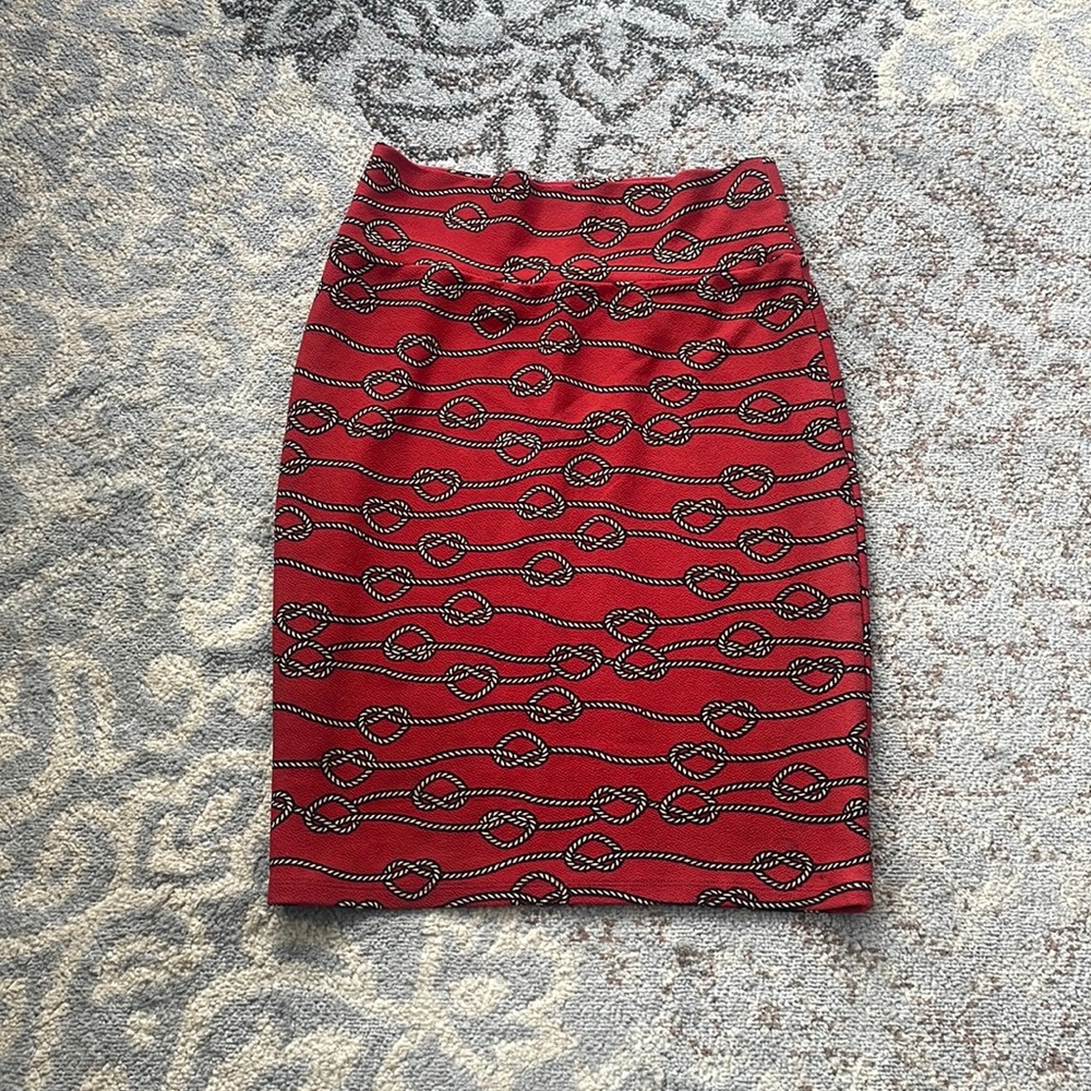 Lularoe Cassie Pencil Skirt Nautical Ropes Red Medium